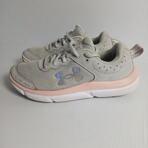 Under Armour Charged Assert 10 Kids Running Shoes Grey Pink 3026189-102 Size 4Y